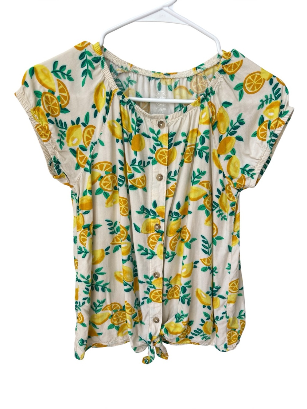 Wonder Nation Lemon Top Girls Size XXL White Tie Front Detail